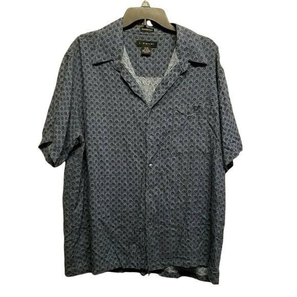 J. Ferrar Mens Sz XL Blue  Geometric Short Sleeve Button Down Shirt - Picture 1 of 8